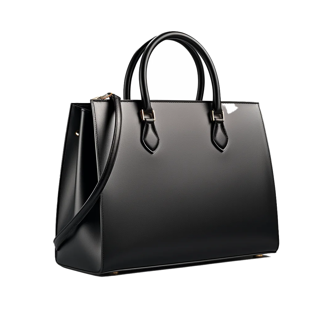 Black Leather Structured Tote Bag Free PNG