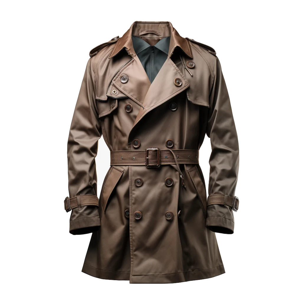 Mens Brown Belted Trench Coat Jacket Fashion Free PNG