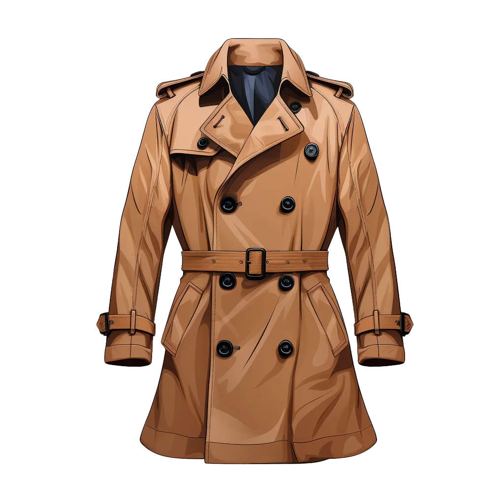 Classic Tan Brown Double Breasted Trench Coat Free PNG