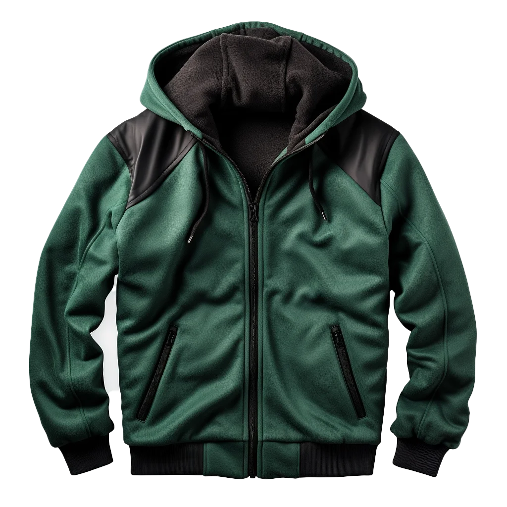 Dark Green Zip-Up Hooded Jacket Free PNG