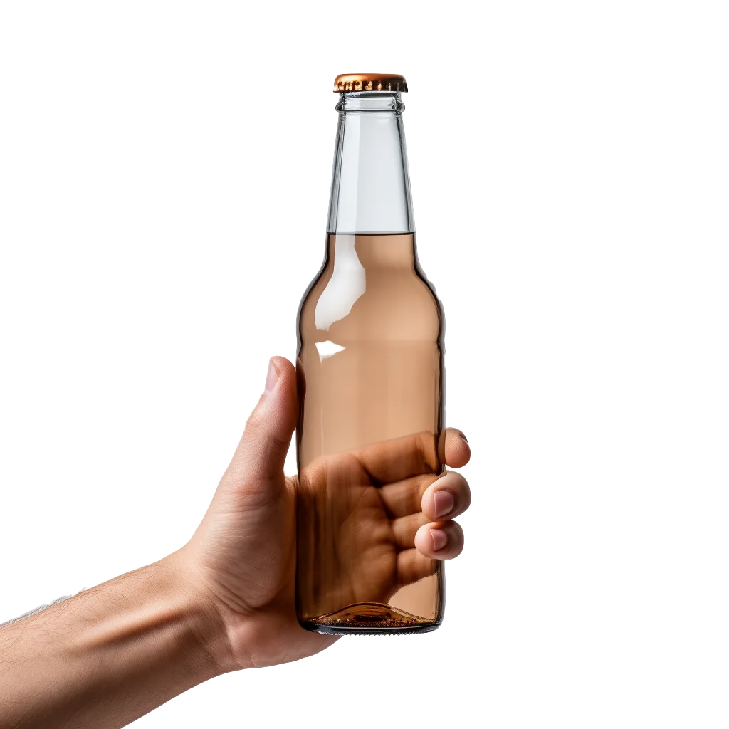 Hand Holding Amber Glass Beer Bottle With Cork Cap Free PNG