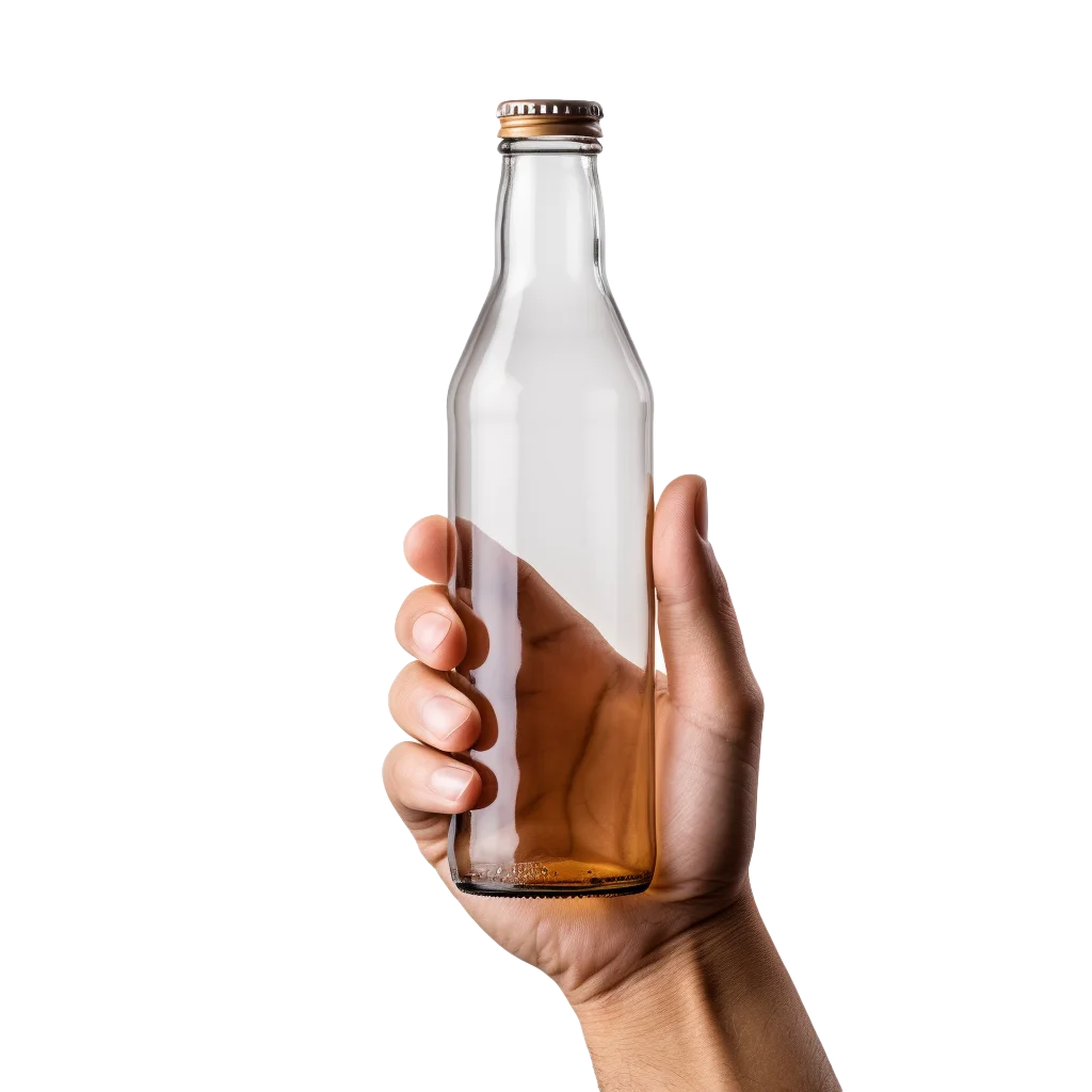 Hand Gripping Glass Bottle With Golden Beverage Free PNG