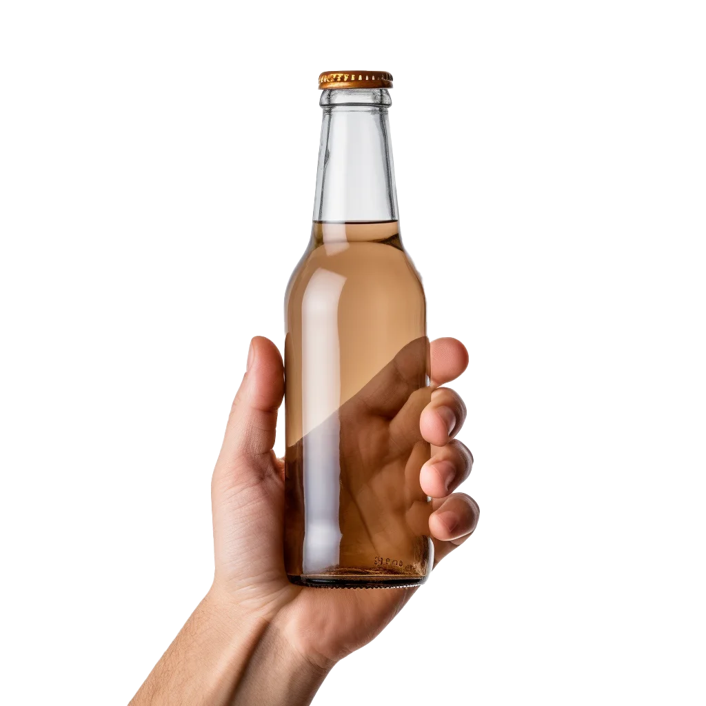 Hand Holding Amber Beer Cider Glass Bottle Mockup Free PNG