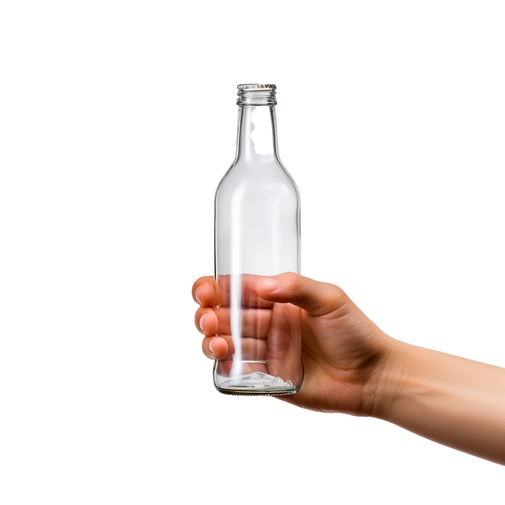 Hand Holding Empty Clear Glass Soda Bottle Cutout Free PNG