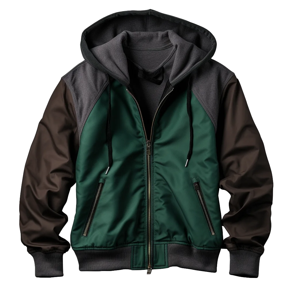 Green and Black Hooded Bomber Jacket Free PNG