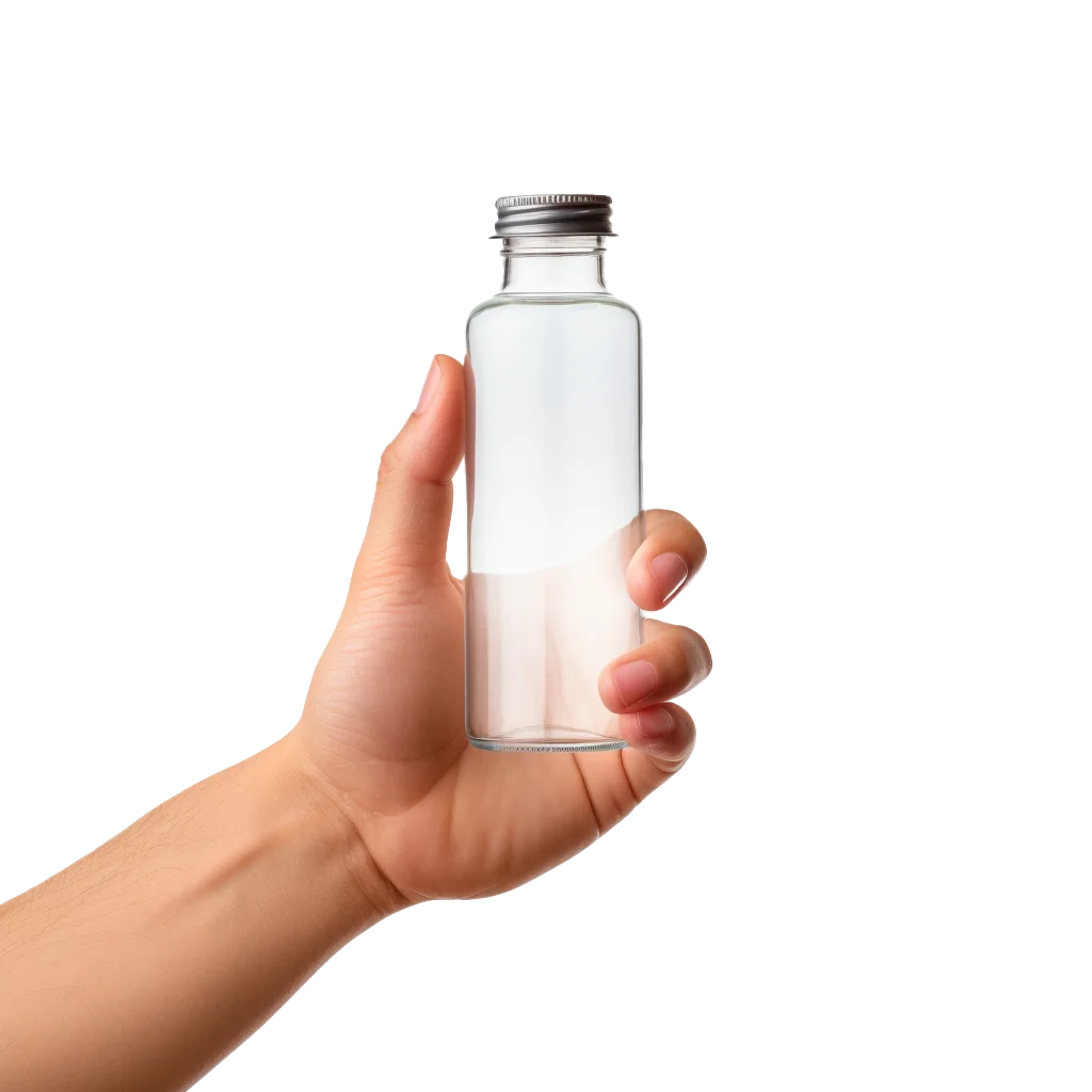 Hand Holding Small Glass Juice Bottle With Cap Free PNG