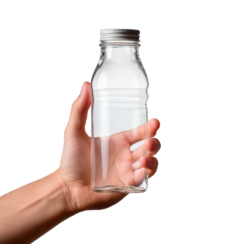 Hand Holding Clear Glass Milk Bottle Packaging Free PNG