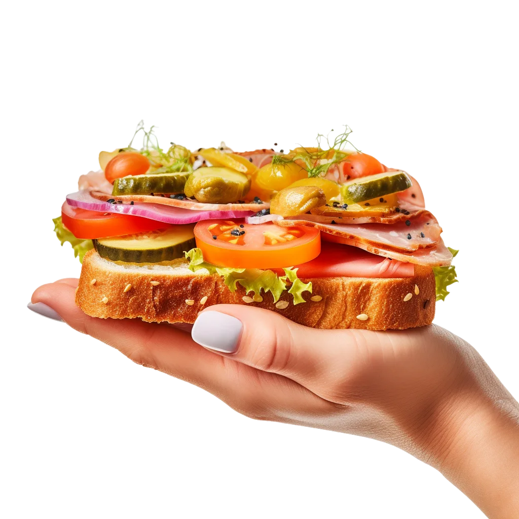 Hand Holding Healthy Open Face Vegetable Sandwich Free PNG
