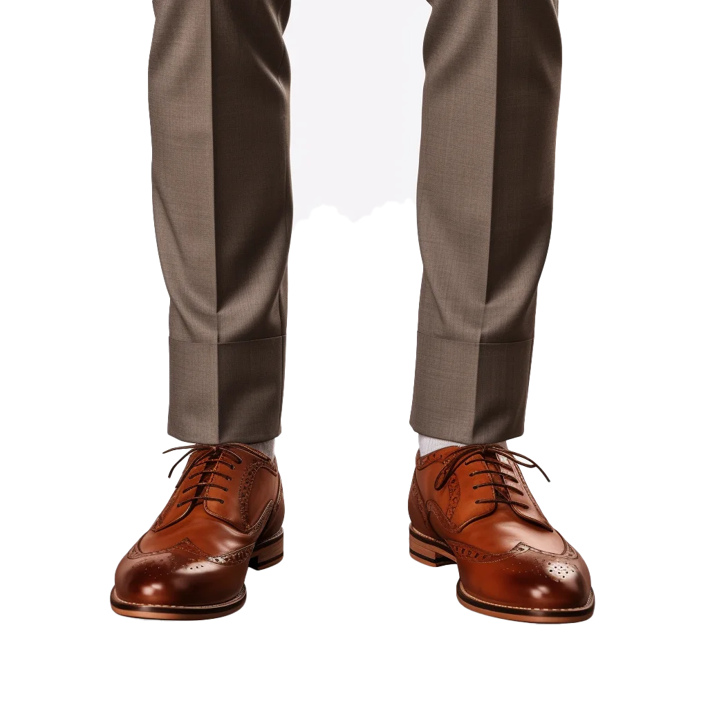 Polished Brown Leather Dress Shoes And Grey Slacks Free PNG