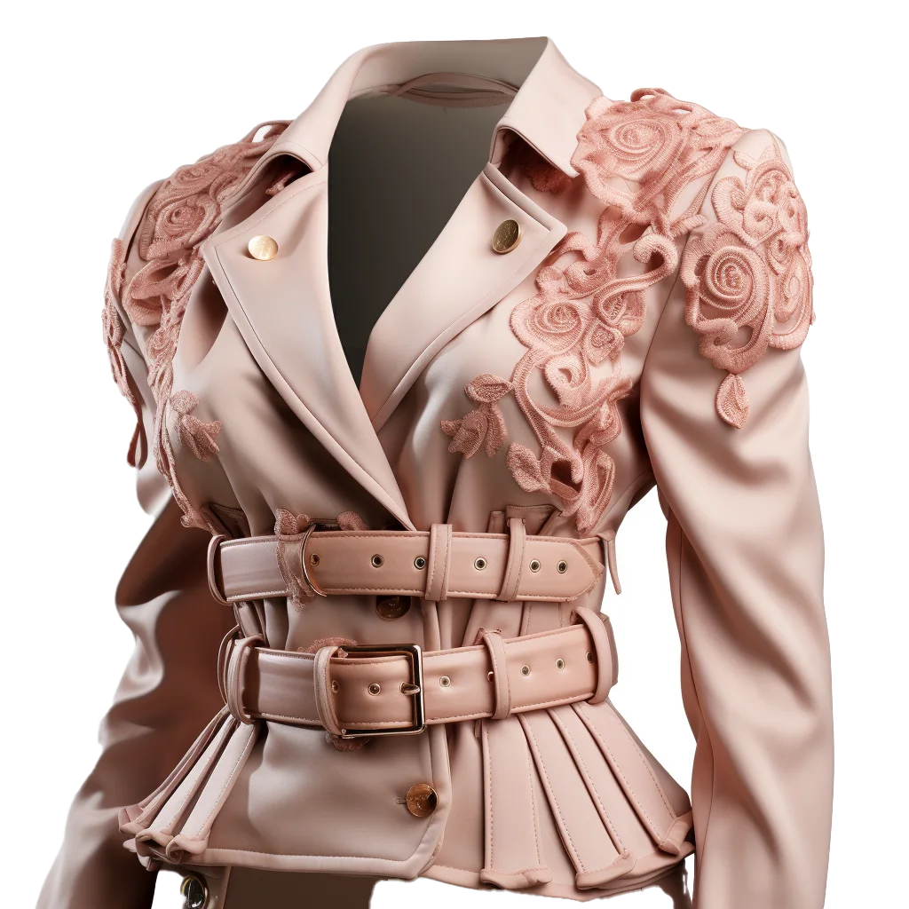 Chic Blush Pink Pleated Peplum Belted Jacket Free PNG