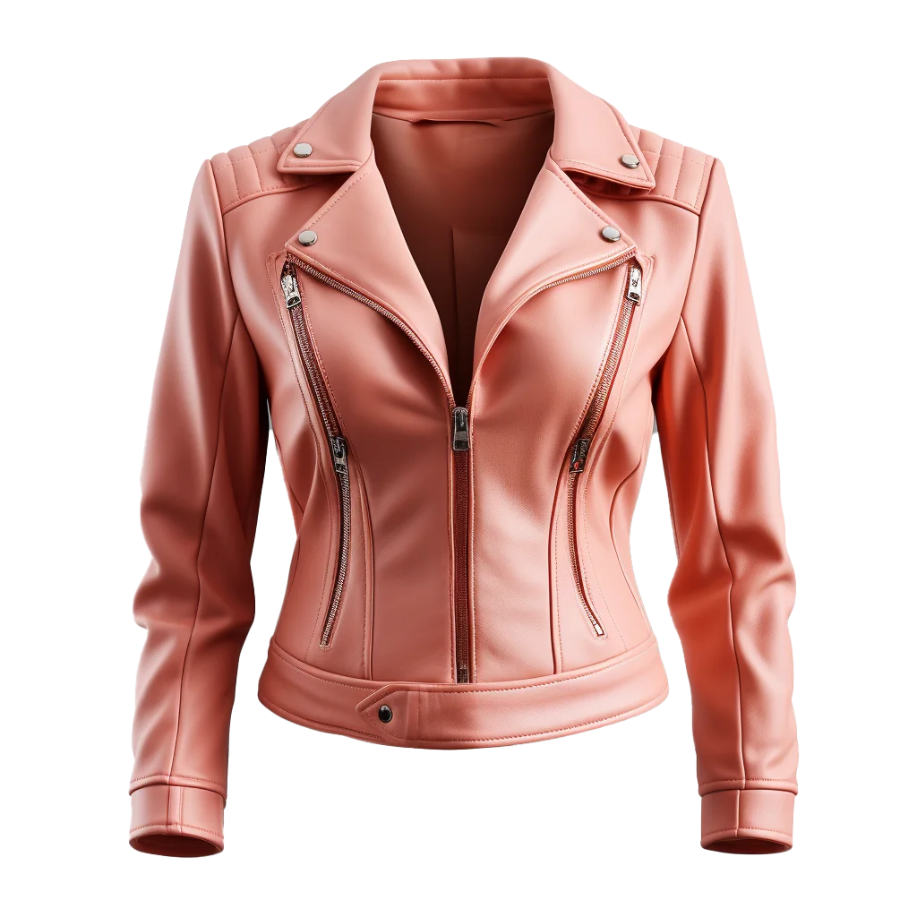 Womens Blush Pink Leather Biker Moto Jacket Free PNG