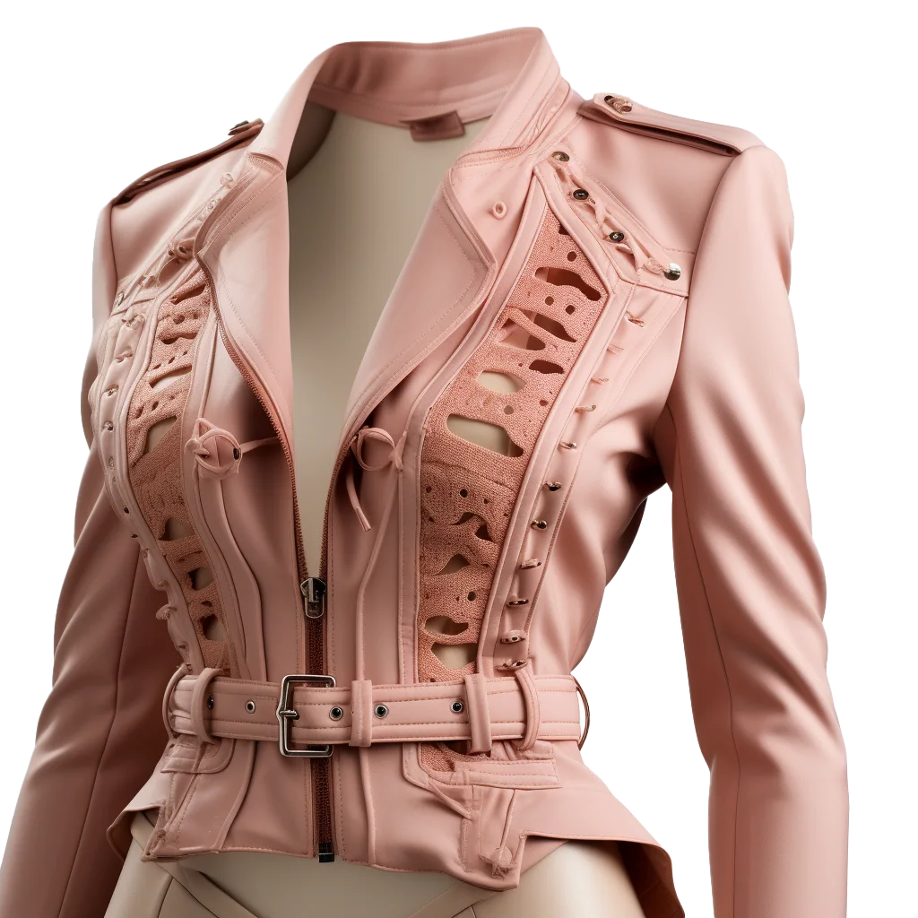 Womens Pink Embroidered Leather Peplum Jacket Free PNG
