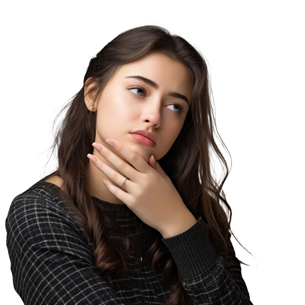Pensive Brunette Girl Resting Chin On Hand Cutout Free PNG