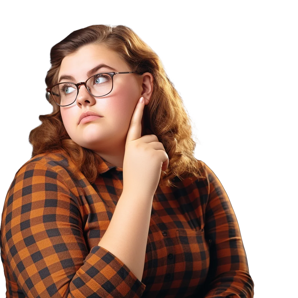 Curvy Woman In Glasses Thinking With Hand On Face Free PNG