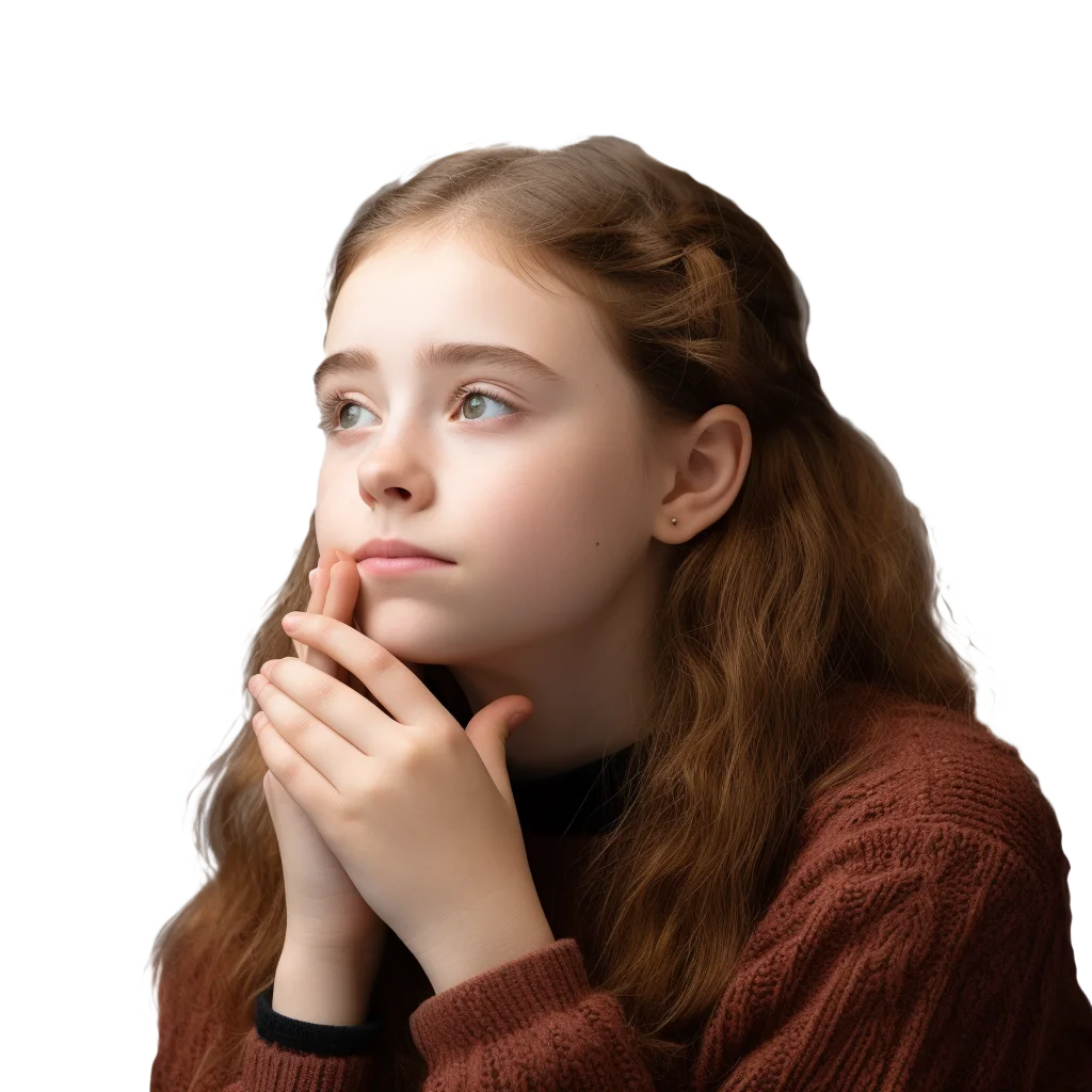 Pensive Young Teenage Girl With Hands Under Chin Free PNG