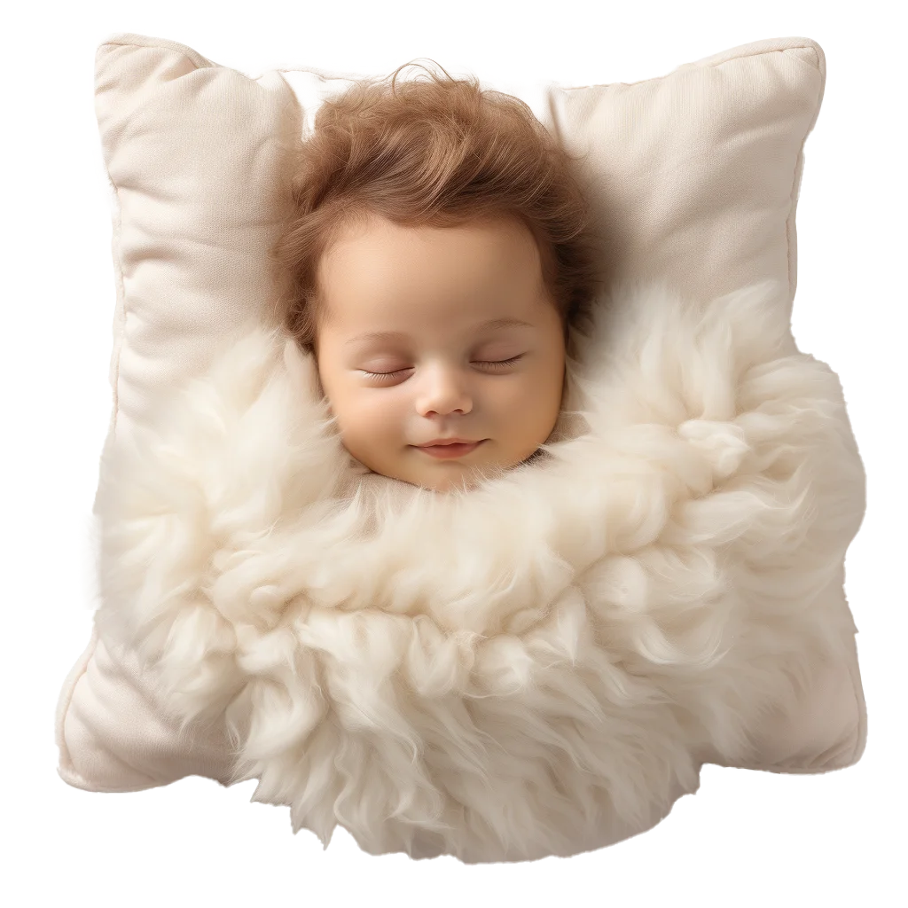 Newborn Baby Sleeping Wrapped In Fluffy White Wool Free PNG