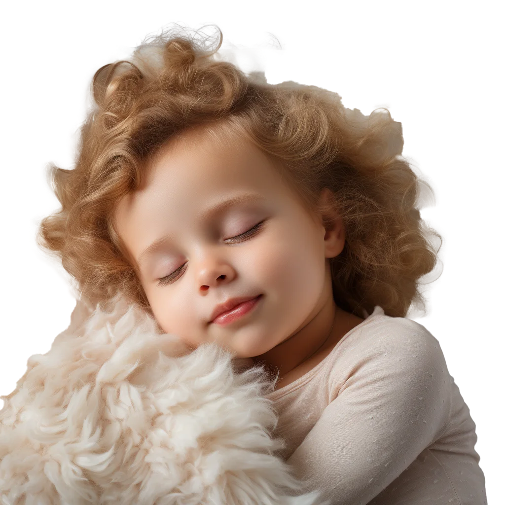 Cute Little Girl Sleeping With Plush Bear Cutout Free PNG