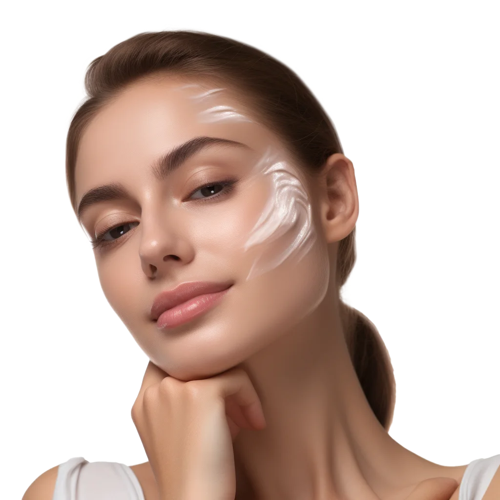 Beauty Model Applying Moisturizer Cream To Face Free PNG