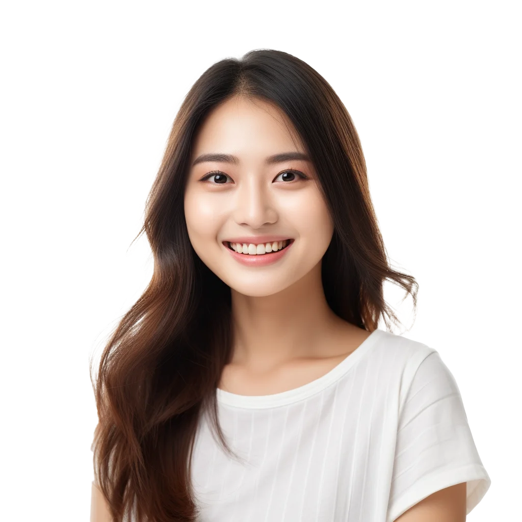 Happy Young Asian Female In White T-Shirt Cutout Free PNG