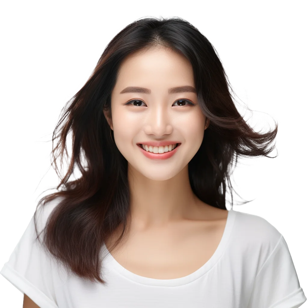 Joyful Asian Woman Laughing With Wavy Hair Free PNG