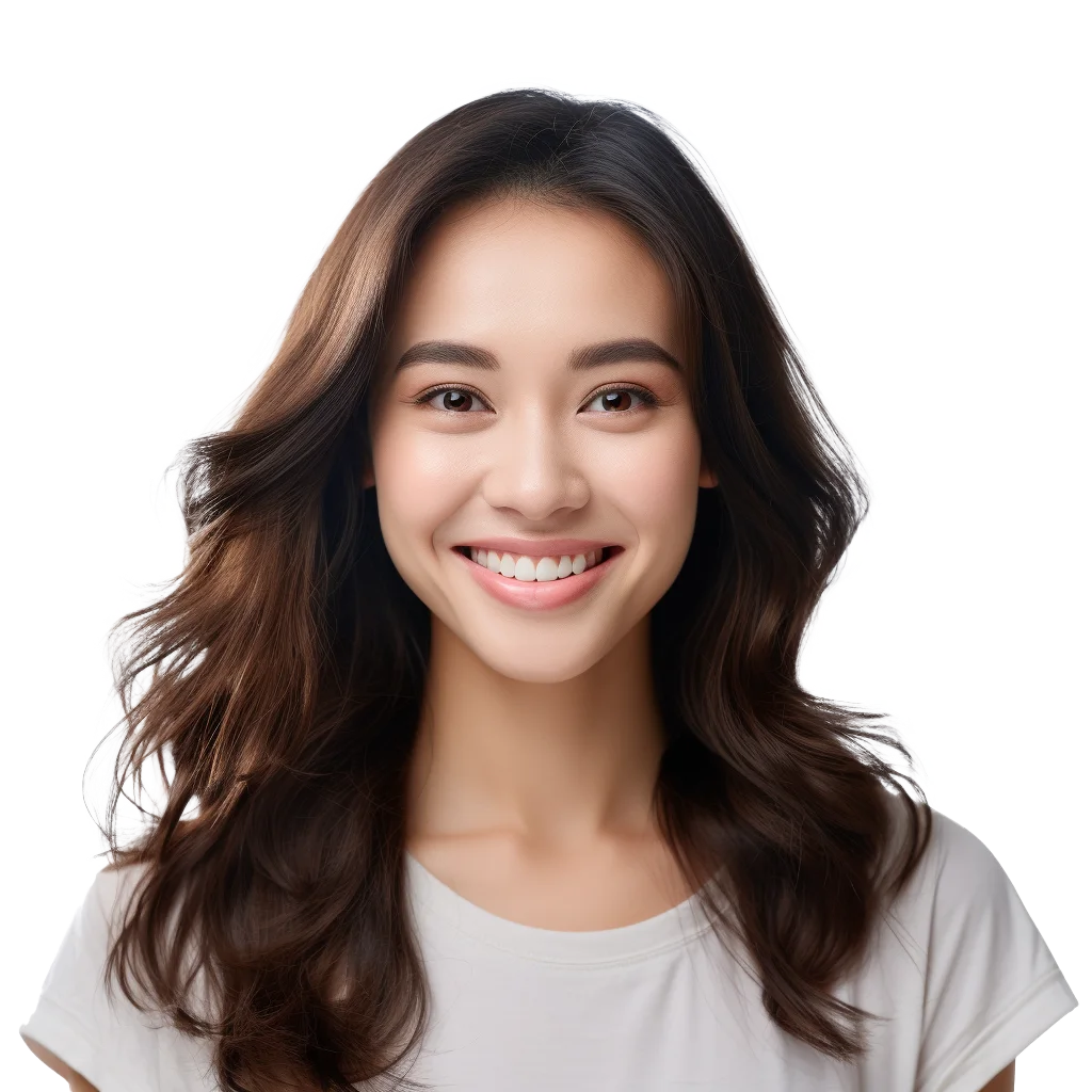 Smiling Asian Woman Portrait With Wavy Hair Free PNG