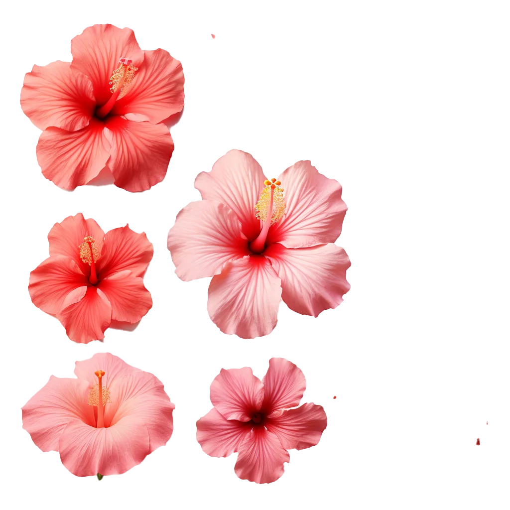 Assorted Coral Pink Hibiscus Flower Blossoms Set Free PNG