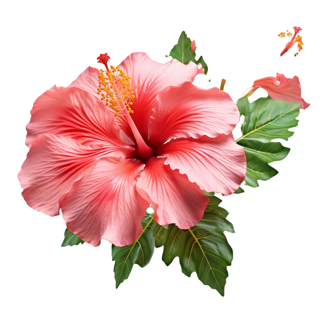 Large Pink Hibiscus Flower With Lush Green Leaves Free PNG