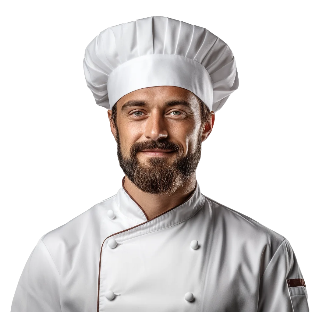Friendly Male Chef In White Coat And Toque Hat Cutout Free PNG