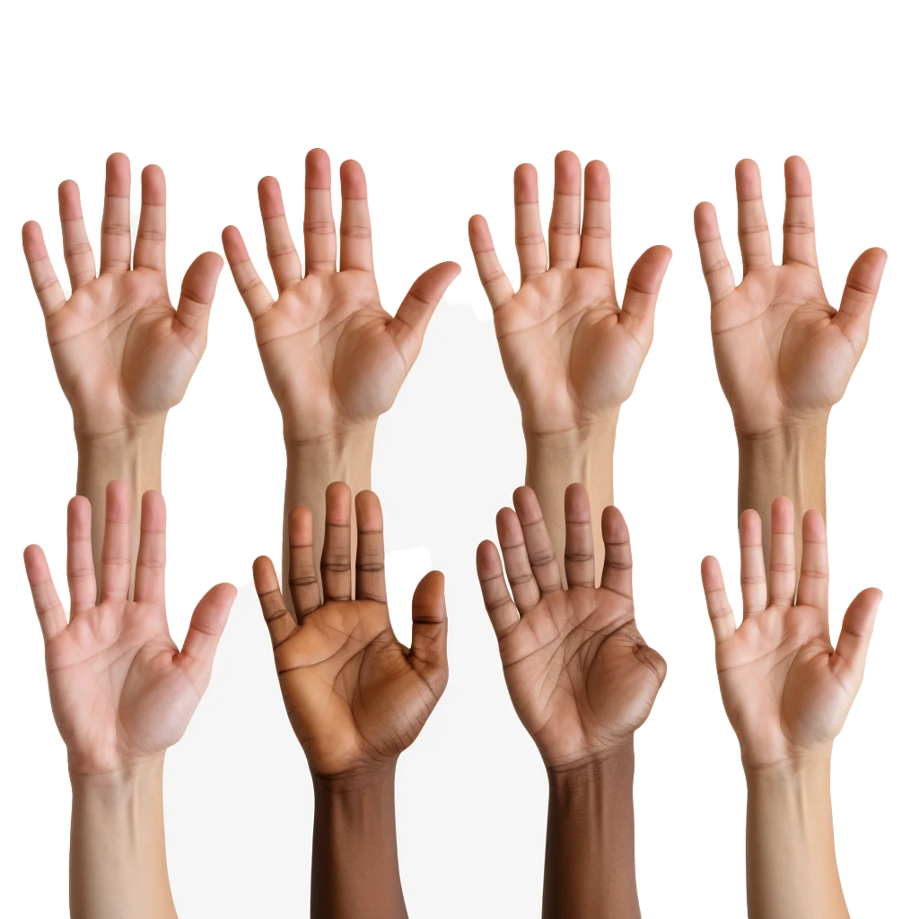 Diverse Raised Hands Volunteering And Voting Cutout Free PNG