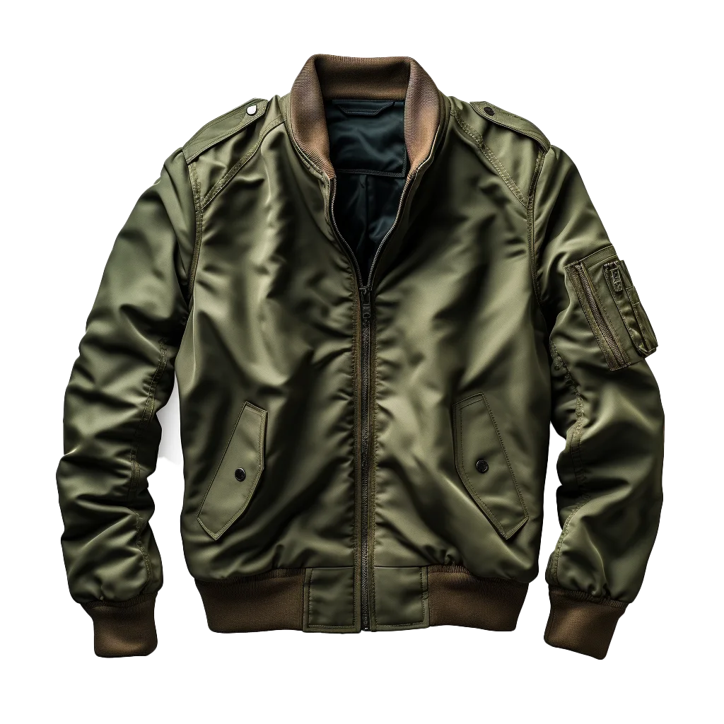 Mens Olive Green Military Bomber Flight Jacket Cutout Free PNG