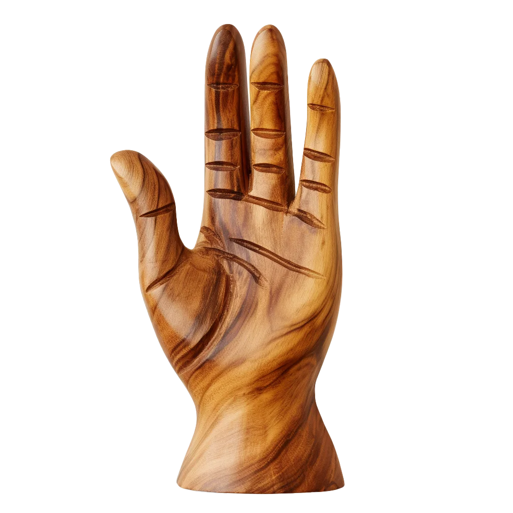 Natural Wood Grain Carved Hand Figurine Prop Free PNG
