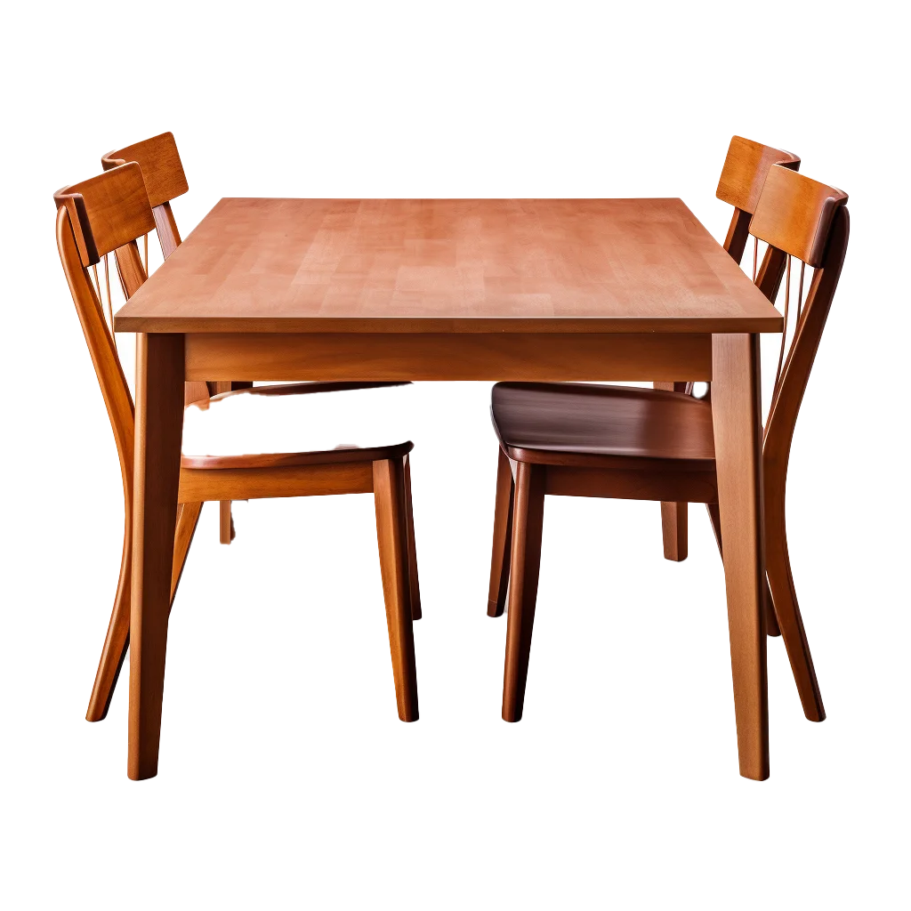 Solid Oak Dining Table And Wooden Chairs Set Cutout Free PNG