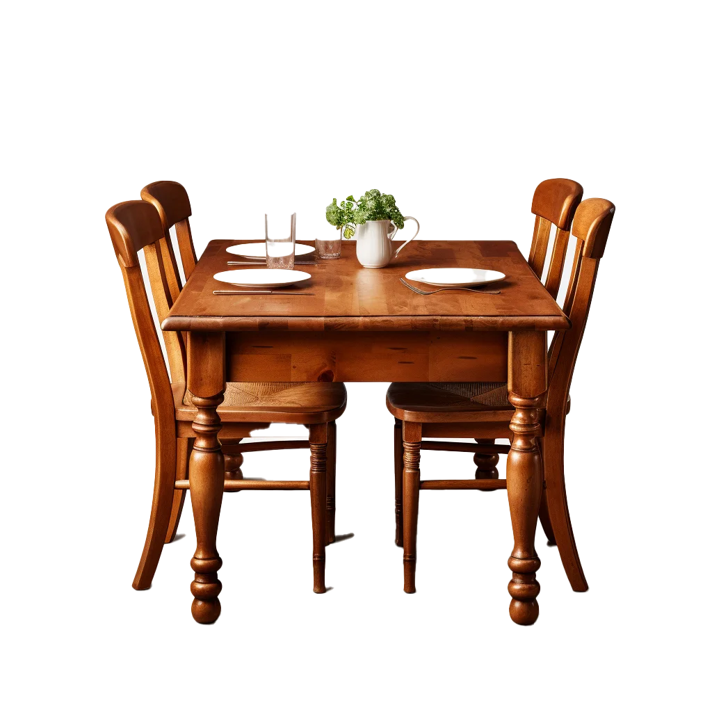 Four Seater Wood Dining Room Table And Chairs Free PNG