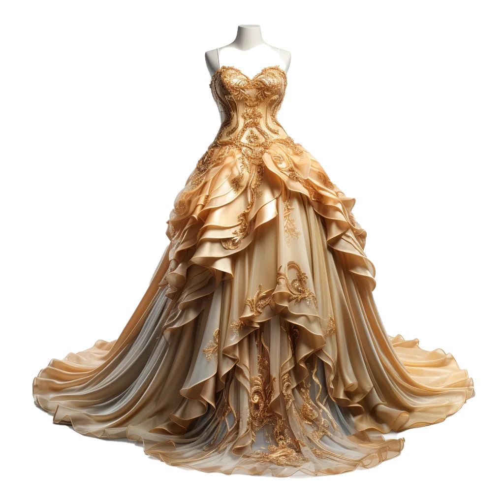 Vintage Golden Bronze Brocade Corset Ball Gown Free PNG