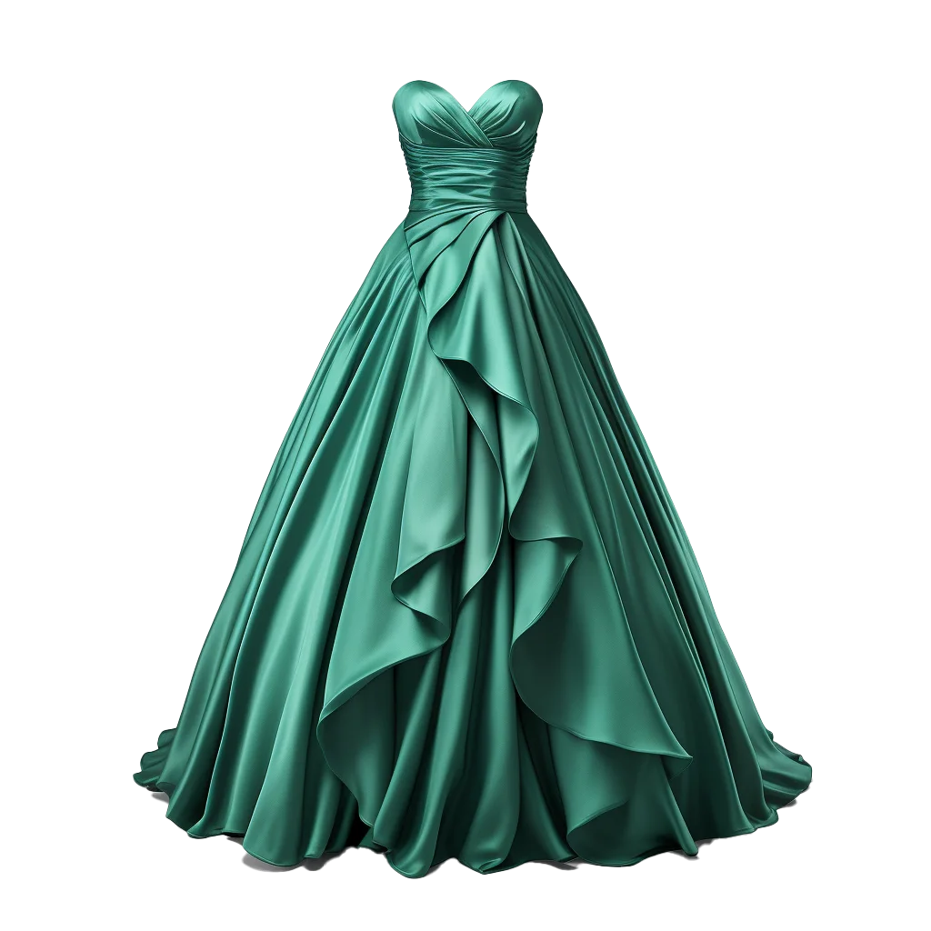 Emerald Green Satin Pleated Strapless Evening Dress Free PNG