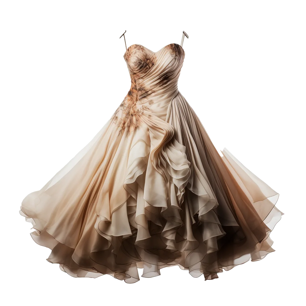 Champagne Gold Ruffled Tulle Corset Ball Gown Free PNG