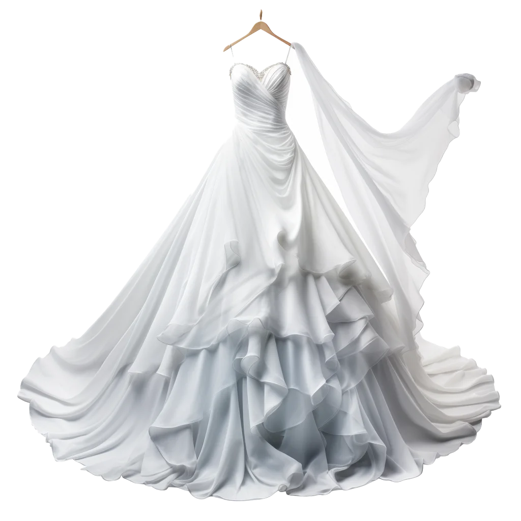 Ethereal White Chiffon Bridal Gown With Cape Free PNG