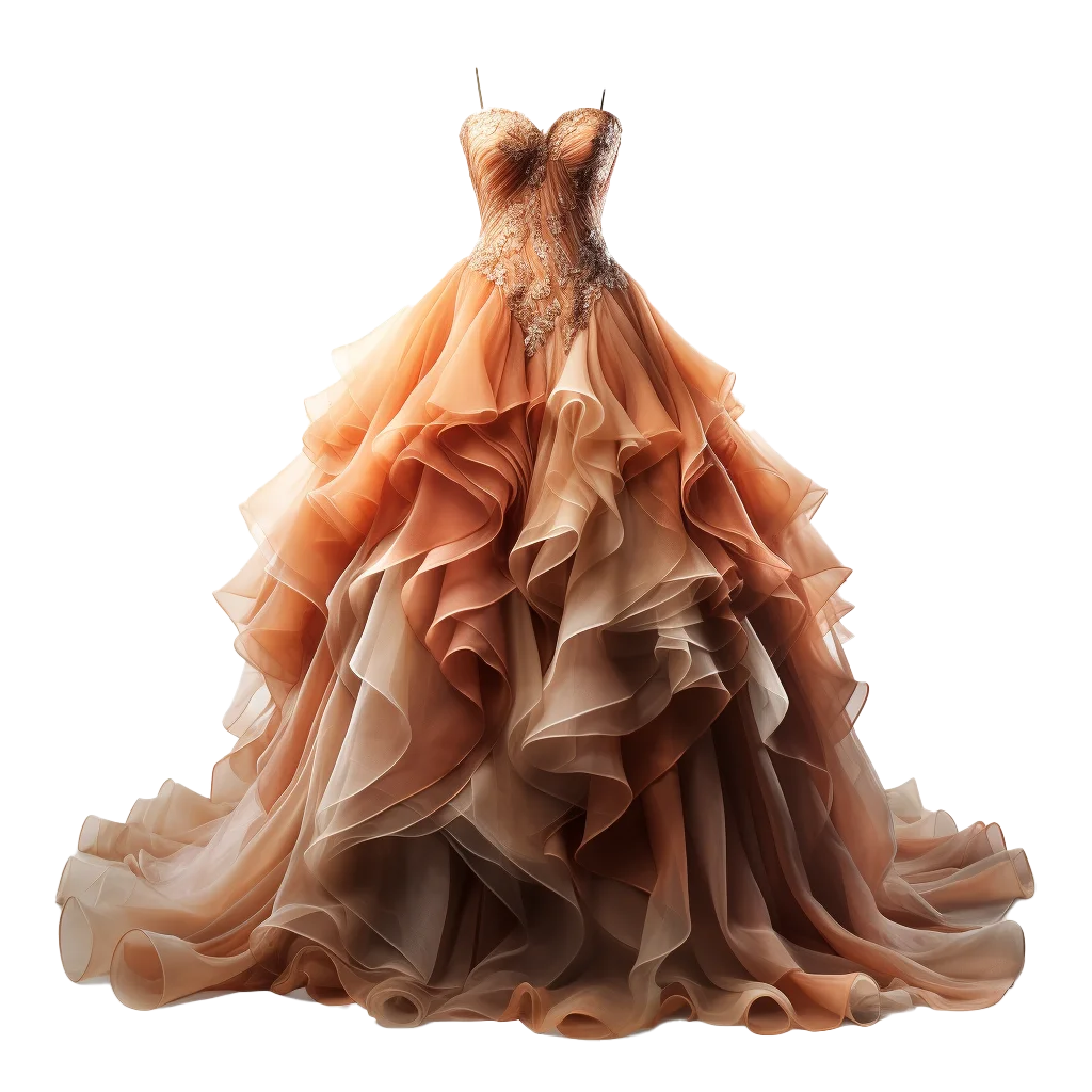 Terracotta Ombre Ruffled Chiffon Evening Gown Free PNG