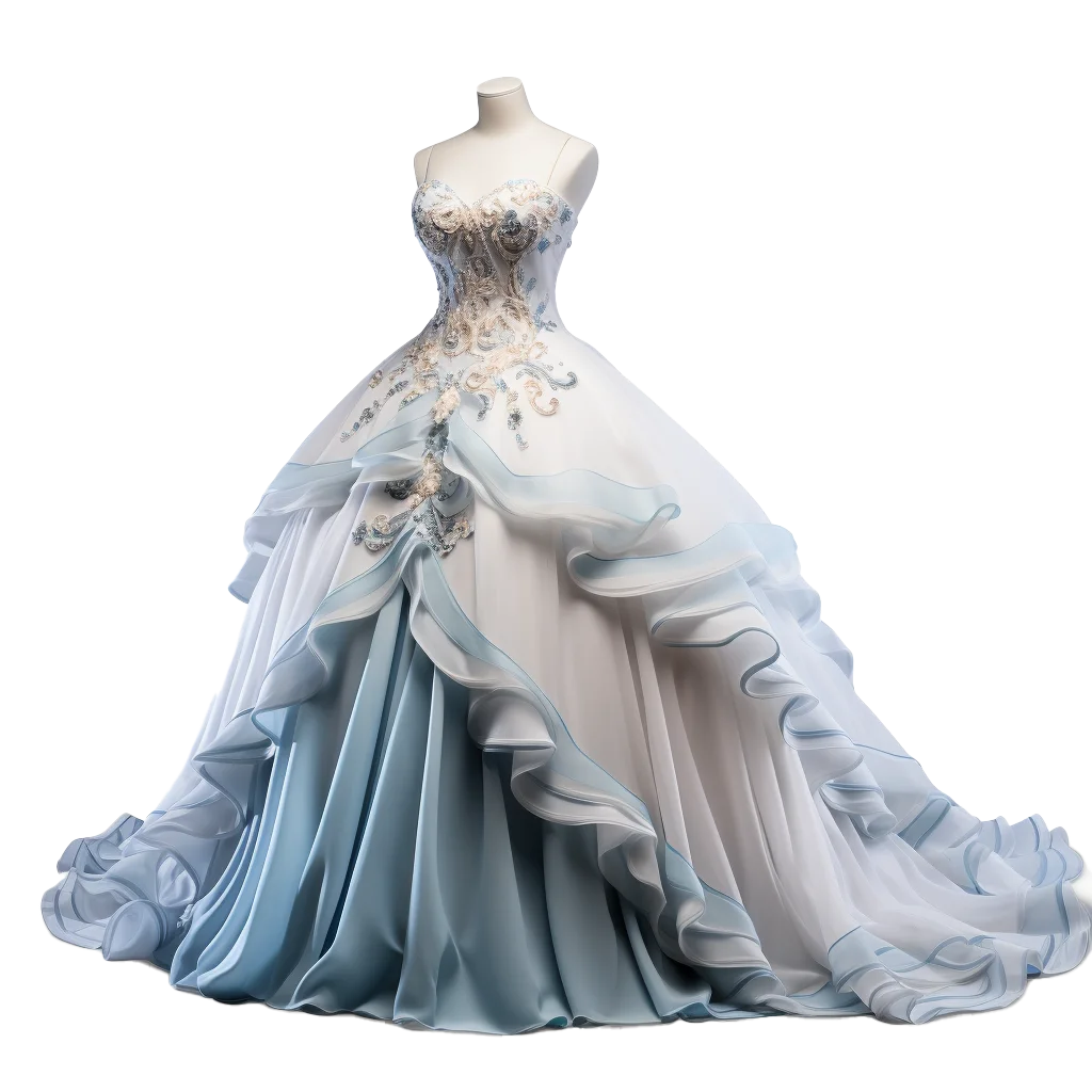 Powder Blue Ruffled Ball Gown Wedding Dress Free PNG
