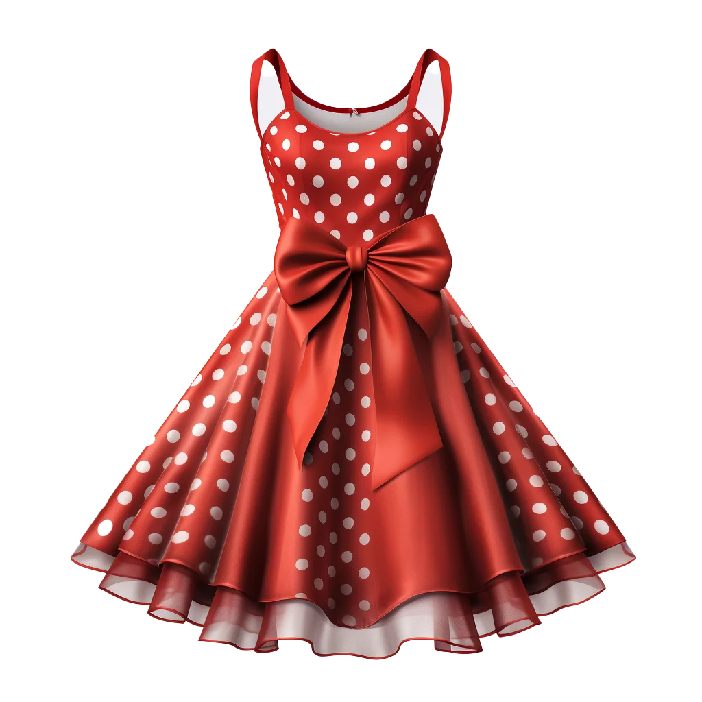 Retro Red White Polka Dot Sleeveless Flared Dress Free PNG