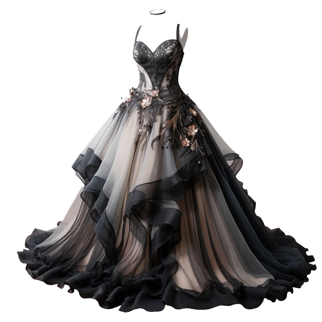 Gothic Black And Grey Ombre Tulle Ball Gown Dress Free PNG
