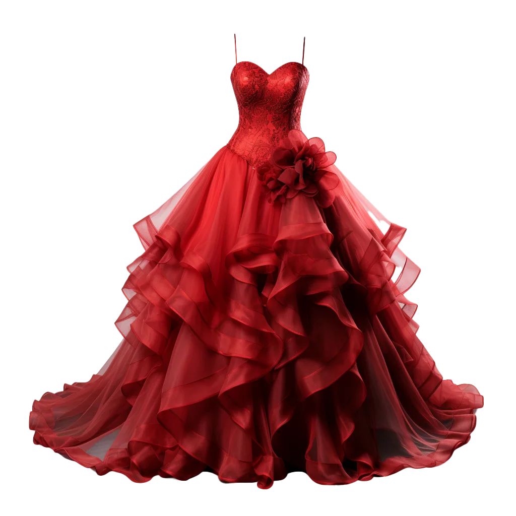 Dramatic Burgundy Red Tulle Ruffled Ball Gown Cutout Free PNG