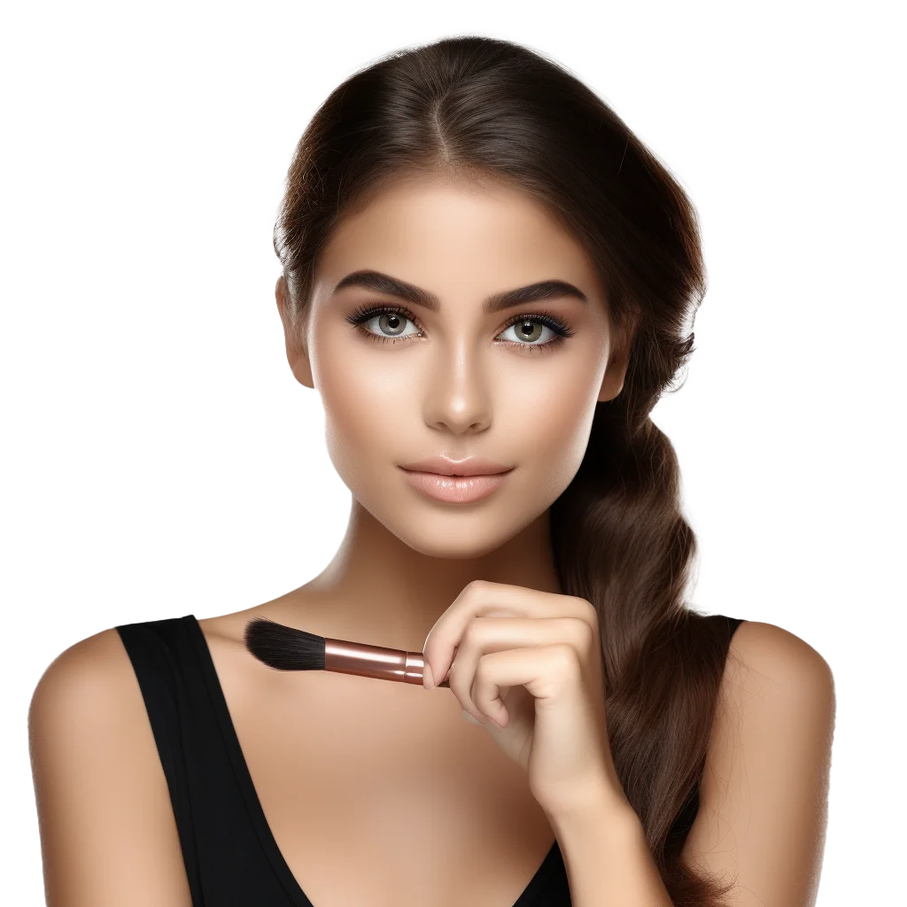 Brunette Female Model Applying Eyeliner Brush Free PNG