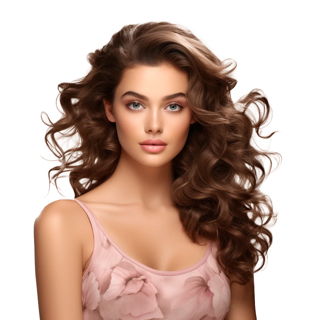 Glamorous Brunette Woman With Voluminous Curls Free PNG