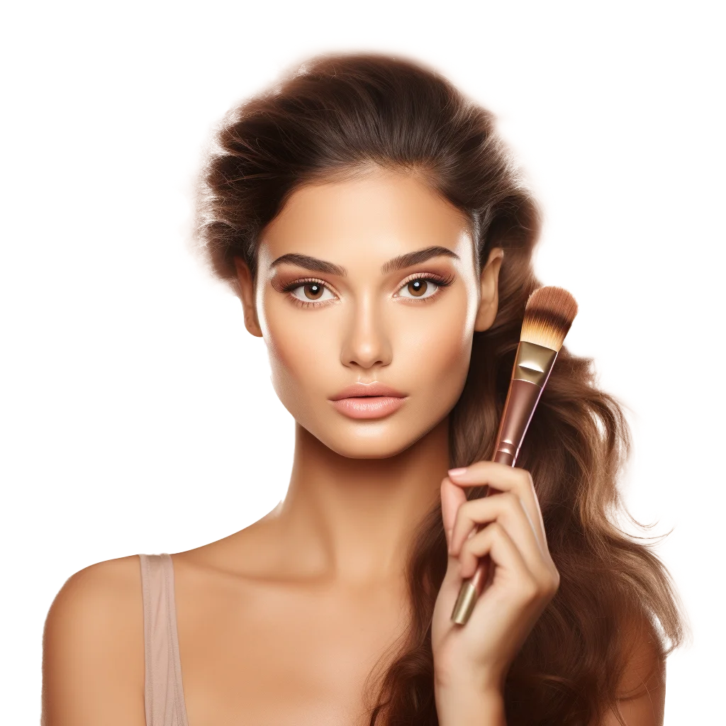 Sun Kissed Beauty Model Posing With Makeup Brush Free PNG