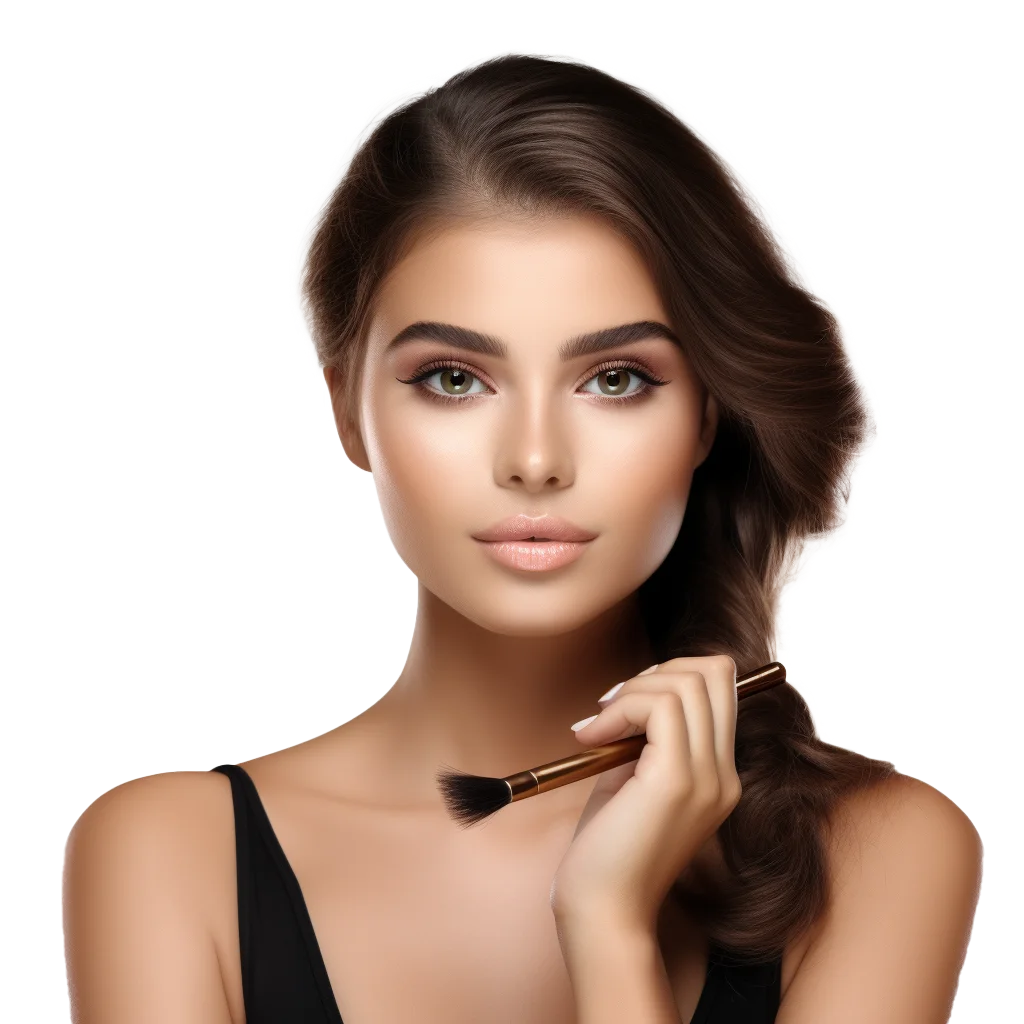 Brunette Beauty Model Portrait Holding Makeup Brush Free PNG