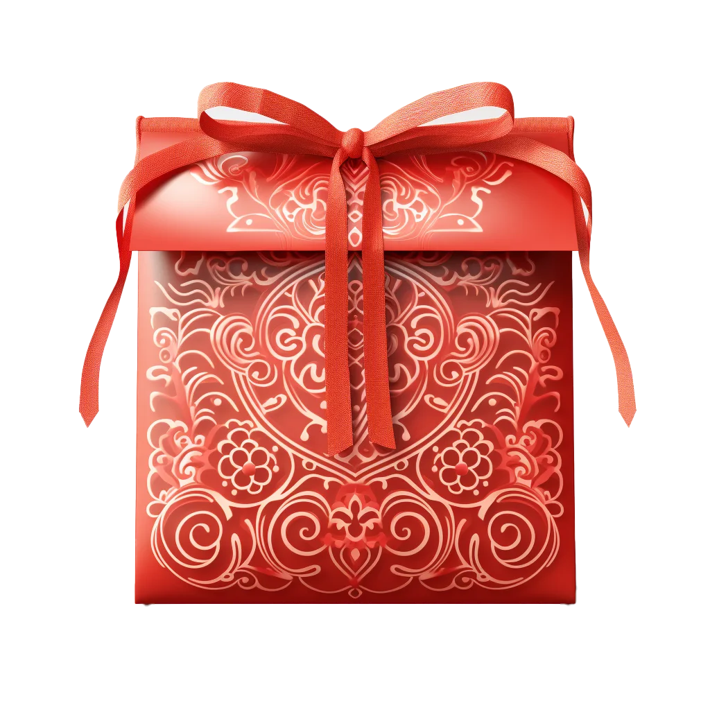 Red Lace Square Gift Box Tied With Satin Bow Cutout Free PNG