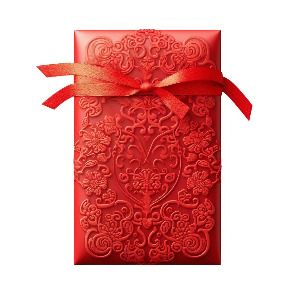 Red Floral Embossed Gift Box Wrapped In Satin Ribbon Free PNG