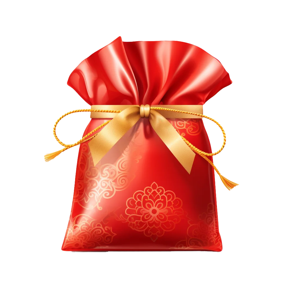 Red Silk Drawstring Gift Pouch With Golden Ribbon Free PNG