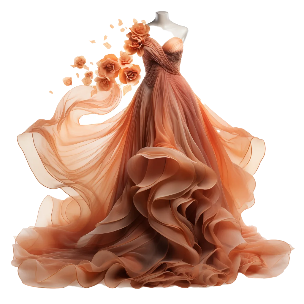 Ethereal Peach Ruffled Chiffon Evening Gown Free PNG